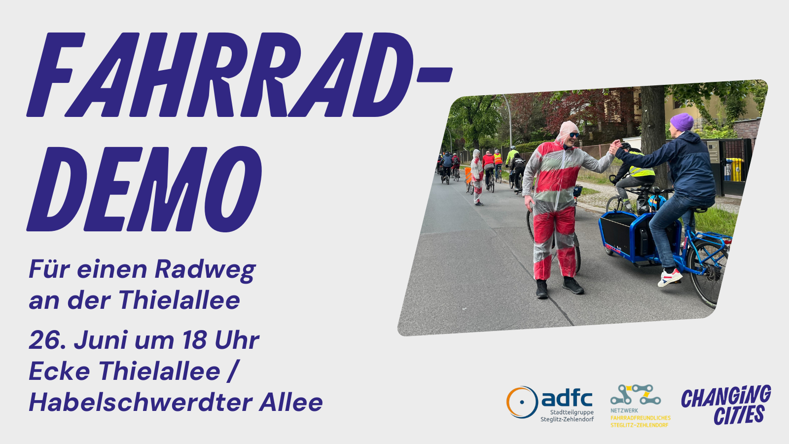 Fahrraddemo für die Umsetzung des fertig geplanten Radwegs an der Thielallee